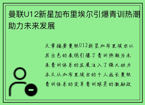 曼联U12新星加布里埃尔引爆青训热潮助力未来发展
